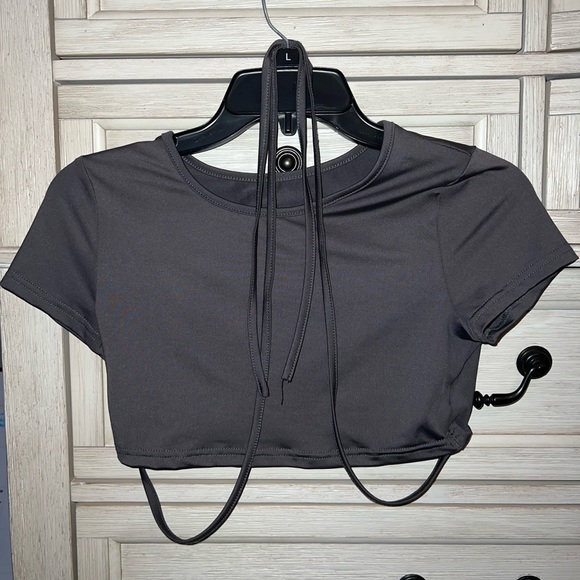 Grey Crop Top with Ties - Picture 1 of 2